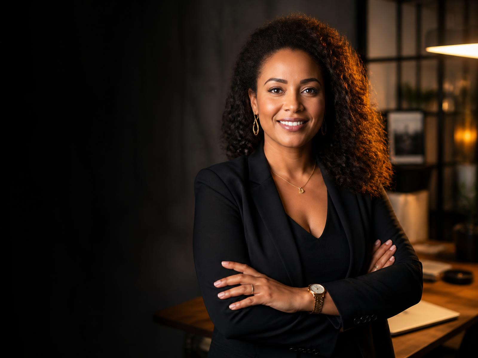 Profissional negra trabalhando ao lado da janela